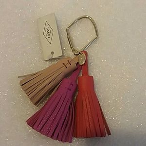 FOSSIL Leather Tassels Charm/Key Chain NWT